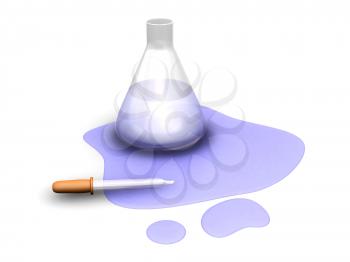 Royalty Free Clipart Image of a Beaker With Spilt Liquid and a Dropper