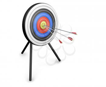 Royalty Free Clipart Image of Three Arrows in a Target