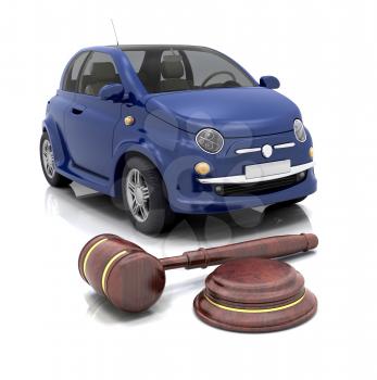 Royalty Free Clipart Image of a Gavel in Front of a Car