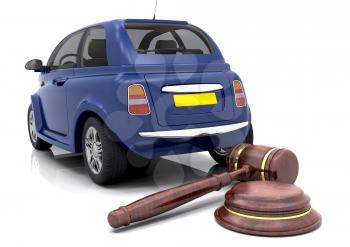 Royalty Free Clipart Image of a Car in Front of a Gavel