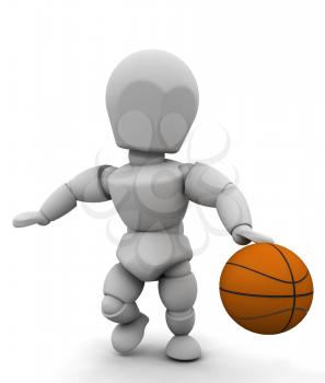 Royalty Free Clipart Image of a Basketball Player Dribbling the Ball