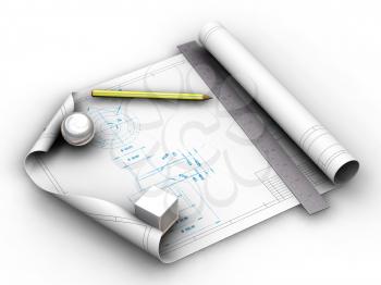 Royalty Free Clipart Image of Blueprints