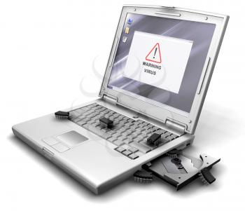 Royalty Free Clipart Image of a Laptop With a Bug