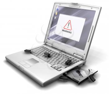 Royalty Free Clipart Image of a Computer Warning