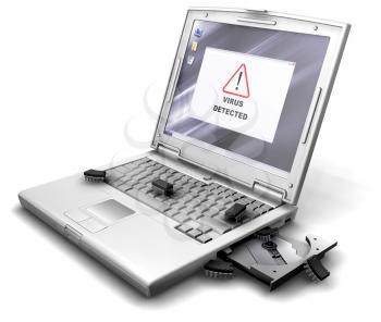 Royalty Free Clipart Image of a Computer Screen Showing Virus Detected