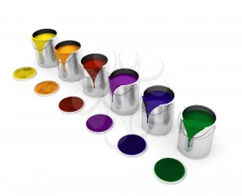 Royalty Free Clipart Image of a Group of Dripping Paint Cans With the Lids Off