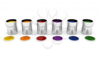 Royalty Free Clipart Image of a Row of Paint Cans