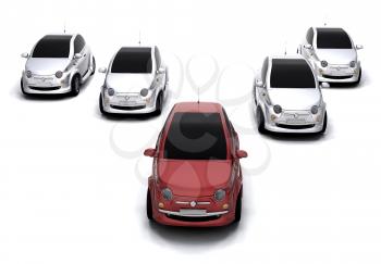 Royalty Free Clipart Image of a Group of Cars in V Formation