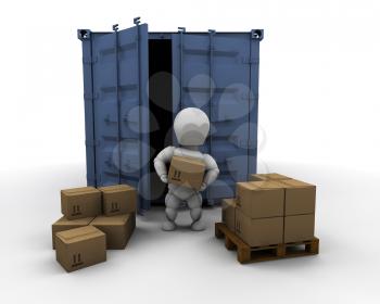 Royalty Free Clipart Image of a Man Unloading a Cargo Carrier