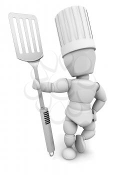 Royalty Free Clipart Image of a Chef With an Egg Lifter