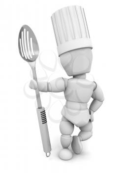 Royalty Free Clipart Image of a Chef With a Metal Spoon
