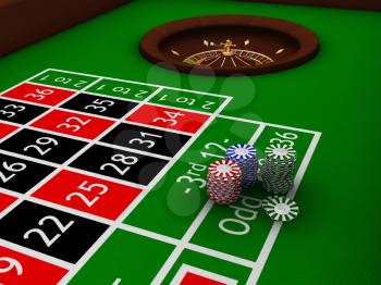 Royalty Free Clipart Image of Chips on a Roulette Table