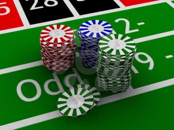 Royalty Free Clipart Image of Chips on a Roulette Table