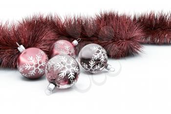 Royalty Free Clipart Image of Ornaments and Tinsel