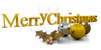 Royalty Free Clipart Image of a Merry Christmas Message With Ornaments and Holly