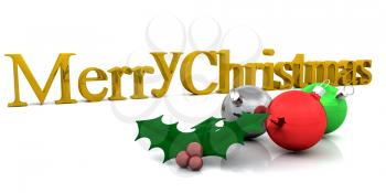 Royalty Free Clipart Image of a Merry Christmas Message With Holly and Ornaments