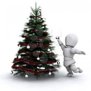 Royalty Free Clipart Image of a Person Decorating a Christmas Tree