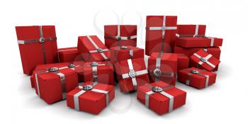Royalty Free Clipart Image of a Bunch of Red Presents