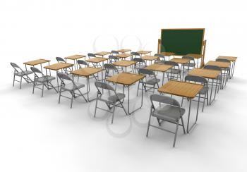 Royalty Free 3D Clipart Image of an Empty Classroom