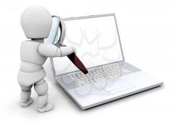 Royalty Free Clipart Image of a Person With a Magnifying Glass at the Computer