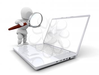 Royalty Free Clipart Image of a Person Looking at a Computer Through a Magnifying Lens