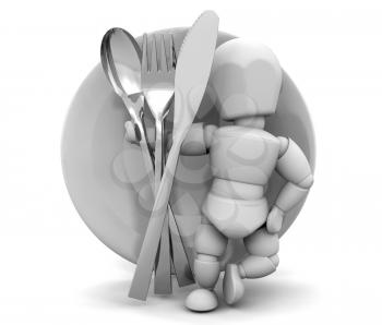 Royalty Free Clipart Image of a Person With Utensils In Front of a Plate