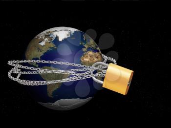 Royalty Free Clipart Image of a Globe With a Padlock Around It