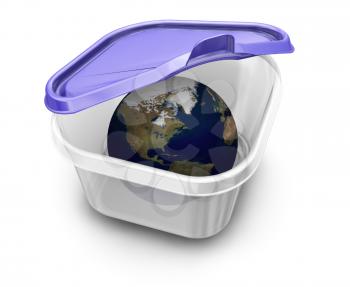 Royalty Free Clipart Image of The World in Tupperware