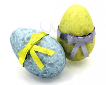 Royalty Free Clipart Image of Easter Eggs With Ribbons