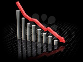 Royalty Free Clipart Image of a 3D Chart Showing Falling Markets