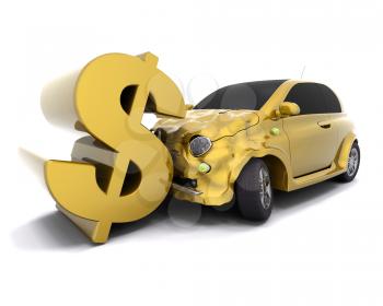 Royalty Free Clipart Image of a Car Crashing Into a Dollar Sign
