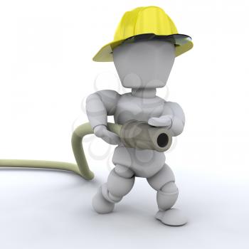 Royalty Free Clipart Image of a Firefighter With a Hose
