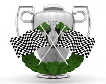 Royalty Free Clipart Image of a Checkered Flag and Trophy