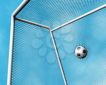 Royalty Free Clipart Image of a Soccer Ball Going Into the Net