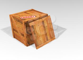 Royalty Free Clipart Image of an Open Crate With Fragile On It