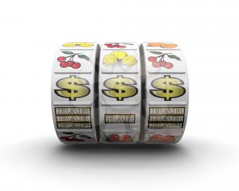 Royalty Free Clipart Image of Fruit Machine Reels Showing a Jackpot Line