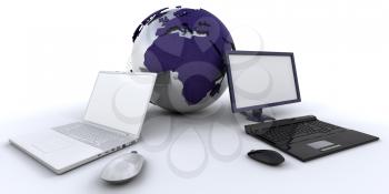 Royalty Free Clipart Image of Two Computers Beside a Globe