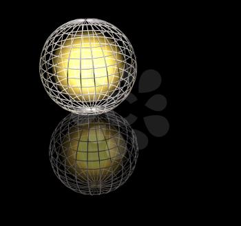 Royalty Free Clipart Image of a Wired Frame Around a Glowing Globe
