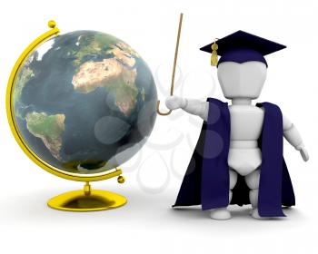 Royalty Free Clipart Image of a Teacher Standing Next to a Globe