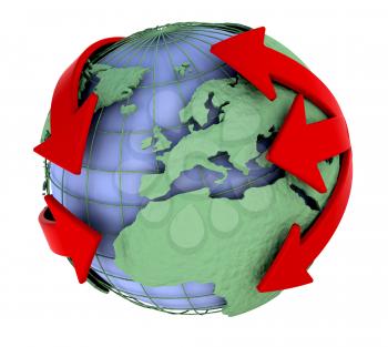 Royalty Free Clipart Image of a Globe With Arrows Around It