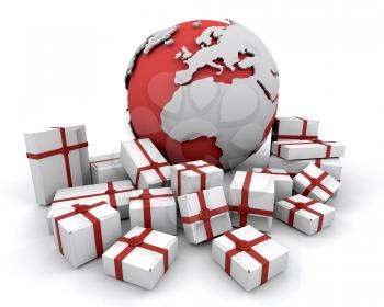 Royalty Free Clipart Image of a Globe With Presents