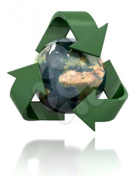 Royalty Free Clipart Image of a Globe With the Recycling Symbol Around It