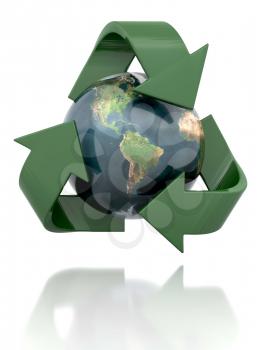 Royalty Free Clipart Image of a Globe in a Recyling Symbol