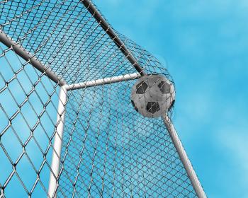 Royalty Free Clipart Image of a Soccer Ball Going Into the Net