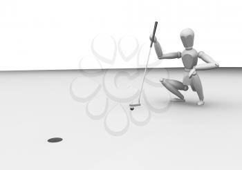 Royalty Free Clipart Image of a Golfer Lining Up a Putt