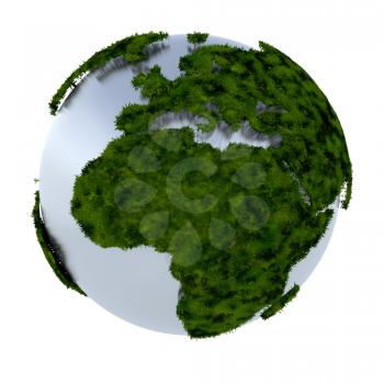 Royalty Free Clipart Image of Earth With Grass Covering the Land Masses