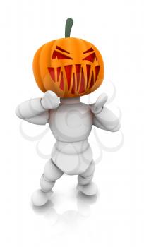 Royalty Free Clipart Image of a Person Wearing a Pumpkin Head