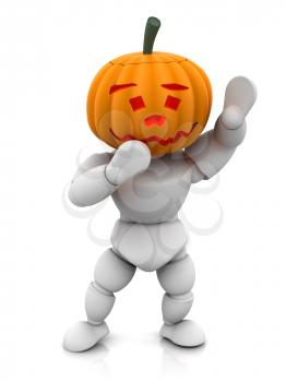 Royalty Free Clipart Image of a 3D Person Wearing a Pumpkin Head