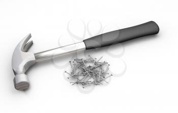 Royalty Free Clipart Image of a Hammer and Nails