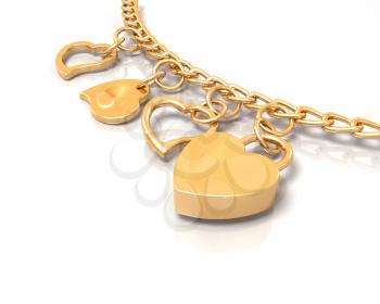 Royalty Free Clipart Image of a Gold Heart Bracelet
